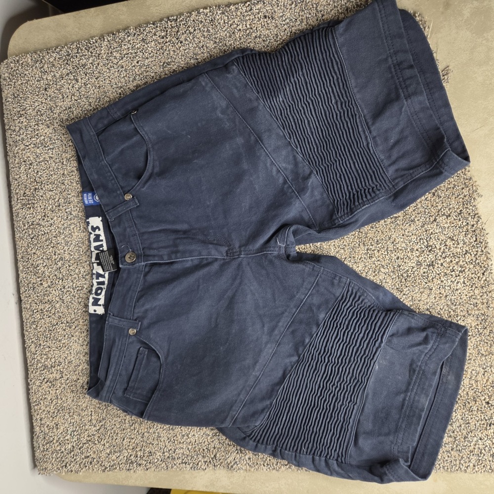 Noiz Jeans Mens Moto Biker Denim Shorts Navy Blue Size 40 Ribbed Streetwear